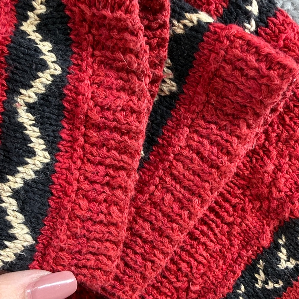 Vtg Lauren Ralph Lauren Red Southwestern Stripe Cardigan XL Linen Hand Knit - Picture 8 of 9